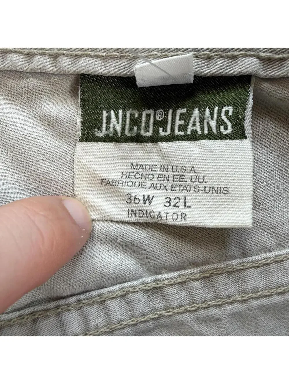 Vintage JNCO Jeans J375T Khaki Cargo Pants Made In USA 36x32 Wide Leg Y2K Skater